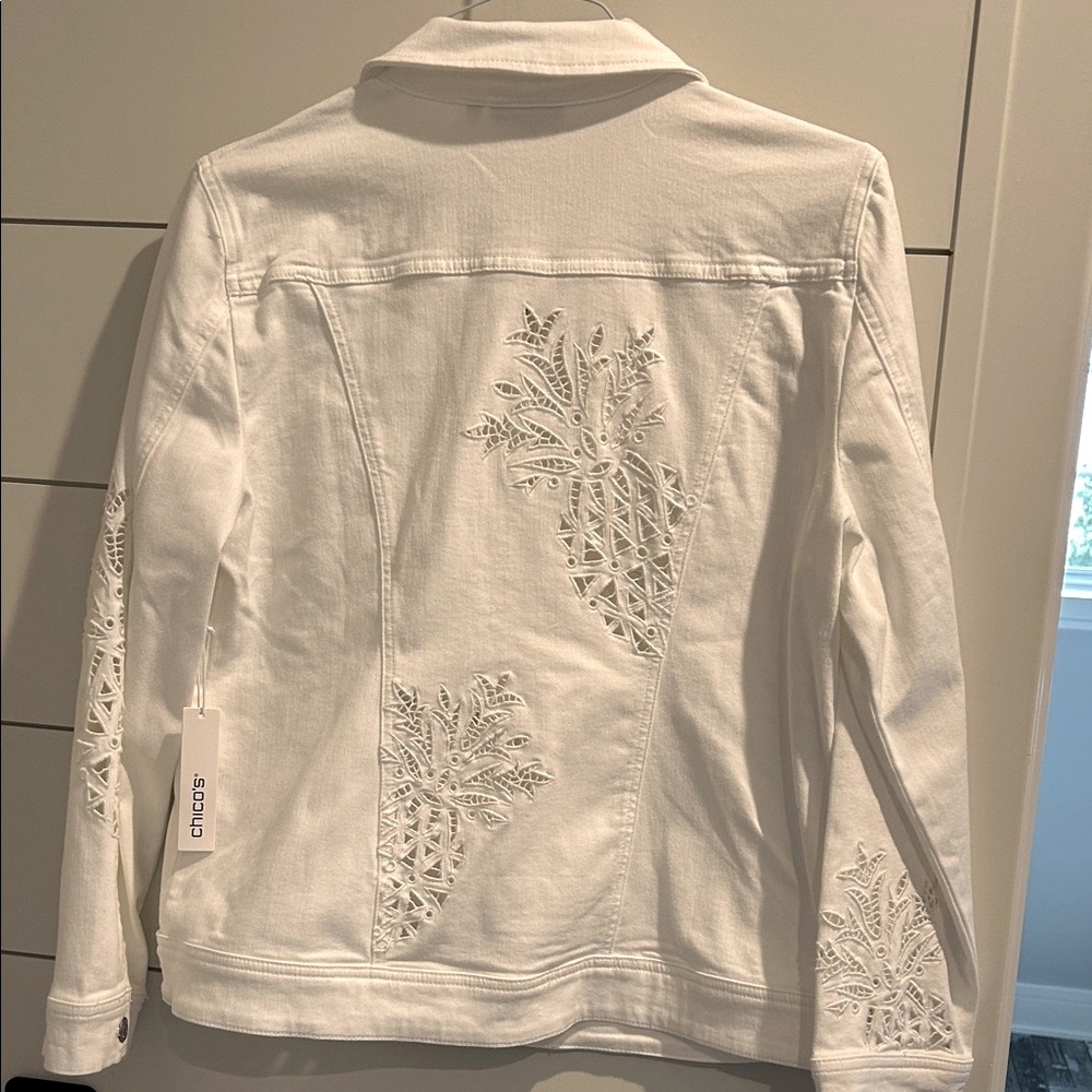 Chico's Jean Jacket with Embroidered Eyelet Sleeve - Picture 6 of 8